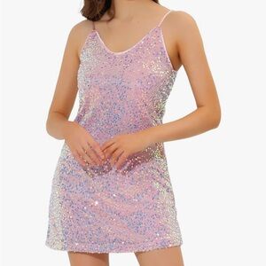 Allegra K Pink Sequin Mini Dress
